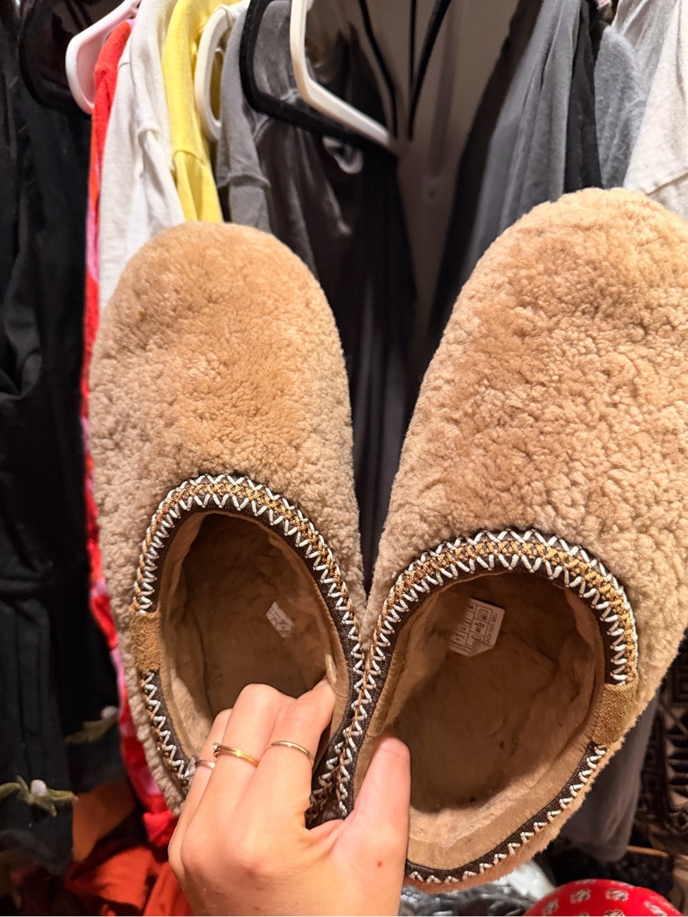 UGG Chestnut Faux Shearling Slip-On Slippers with Braided Trim